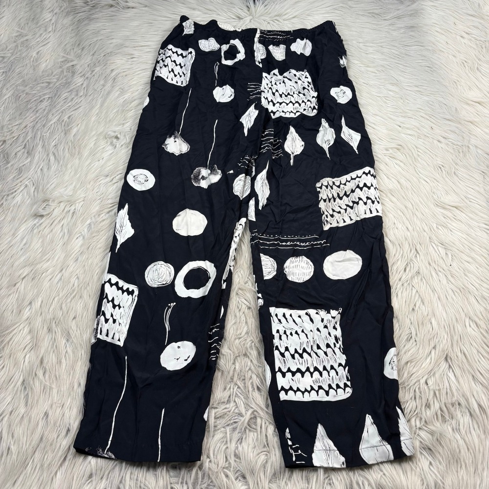 Nino Wong California Women's M L Black White Printed Pants Boho Art to Wear